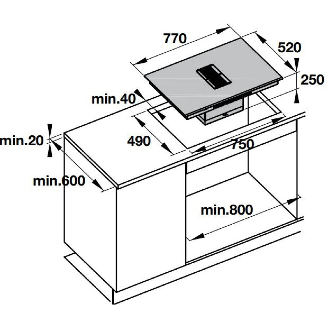 Bếp Điện Từ Hafele IHH77A 539.66.822 Kết Hợp Hút Mùi 4 Vùng Nấu