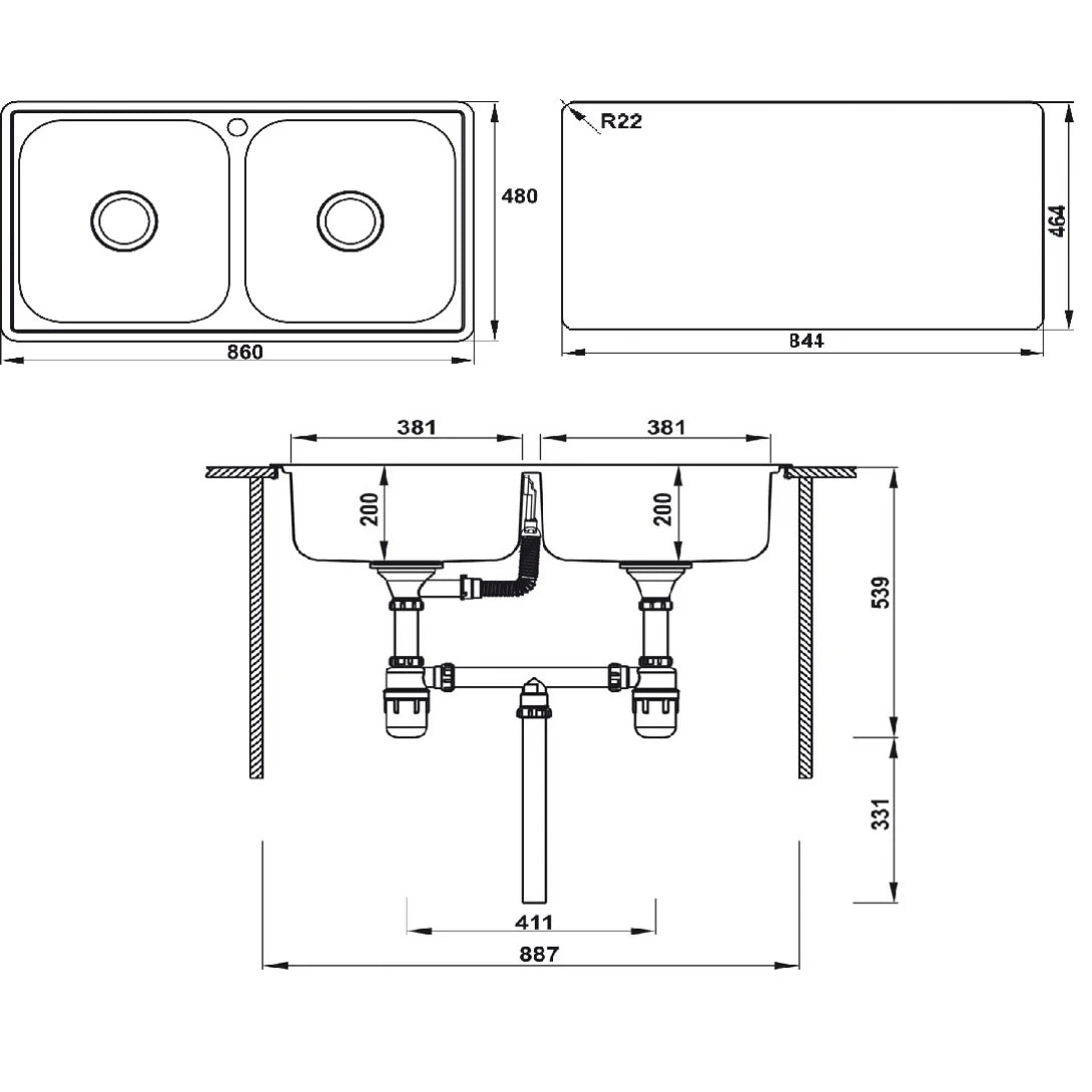 Chậu Bếp Hafele HS20-SSN2R90M 567.20.493 Hai Hộc Inox 304