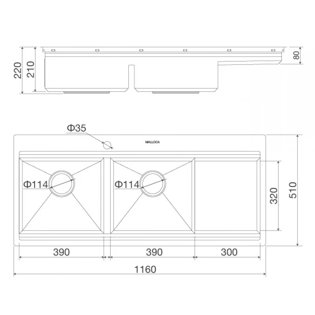 Chậu Rửa Chén Bát Malloca MS 1162R Inox 304