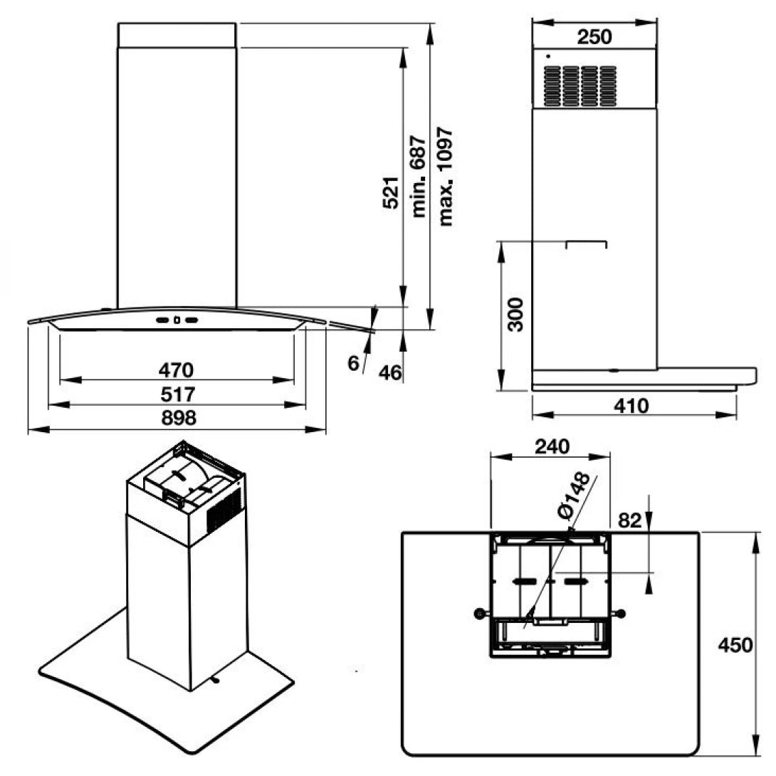 Máy Hút Khói Khử Mùi Hafele HH-WG90B 539.81.185 Gắn Tường