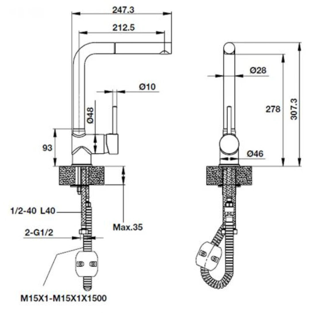 Vòi Bếp Hafele HT19-GH1P278 570.51.580 Nóng Lạnh Màu Xám