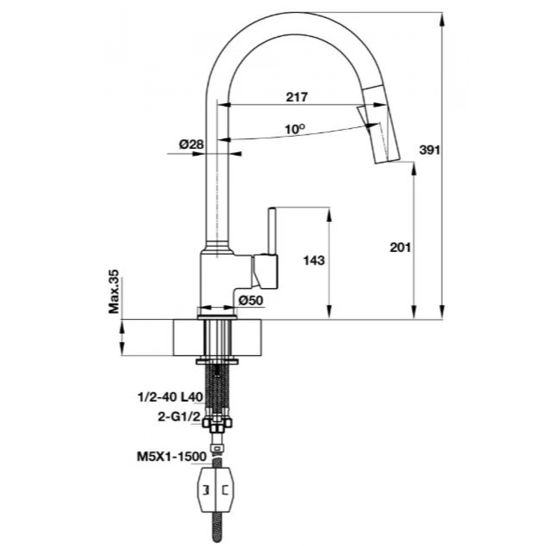 Vòi Bếp Hafele HT19-CH1P201 570.50.280 Nóng Lạnh Rút Dây