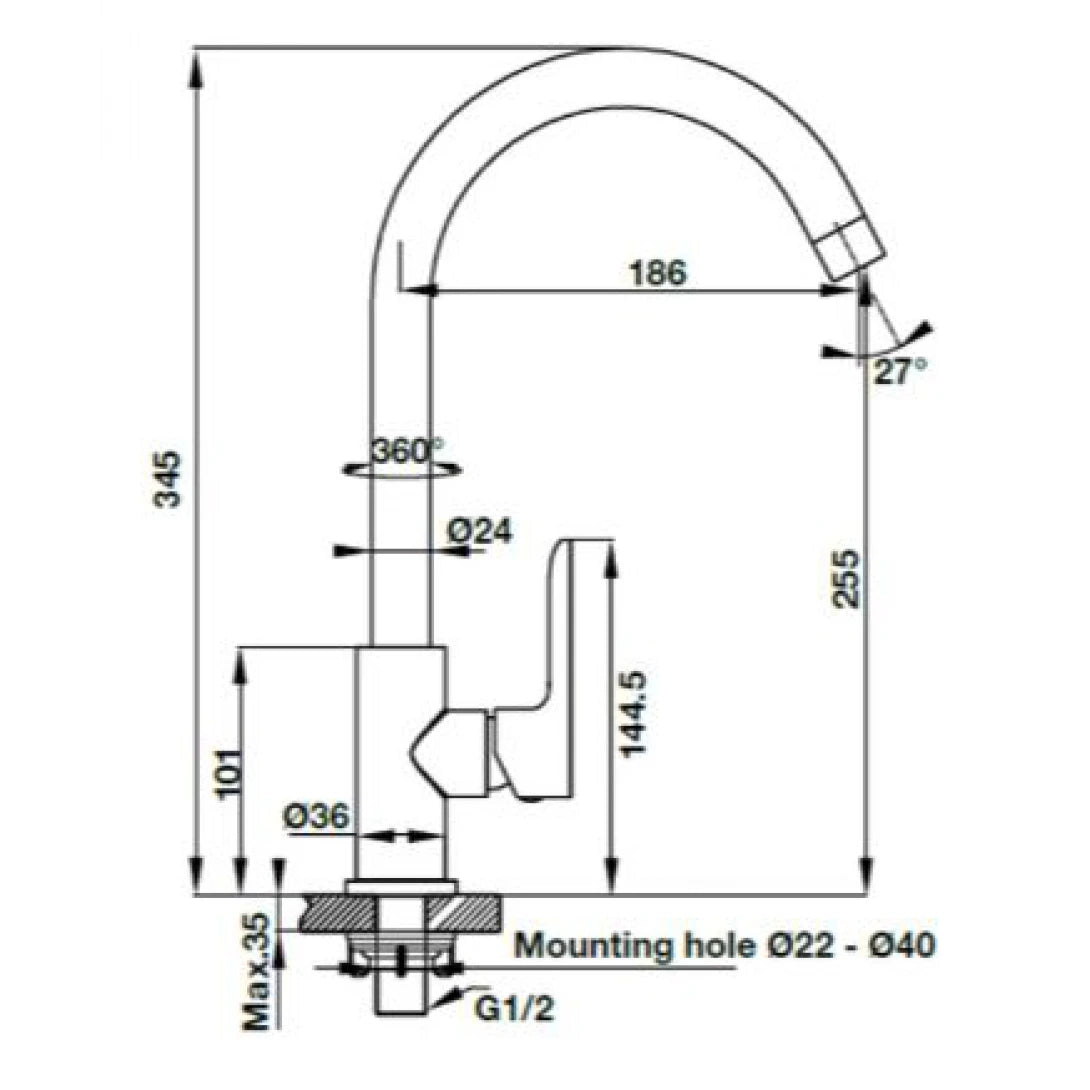 Vòi Bếp Hafele HT-C255 570.52.281 Lạnh